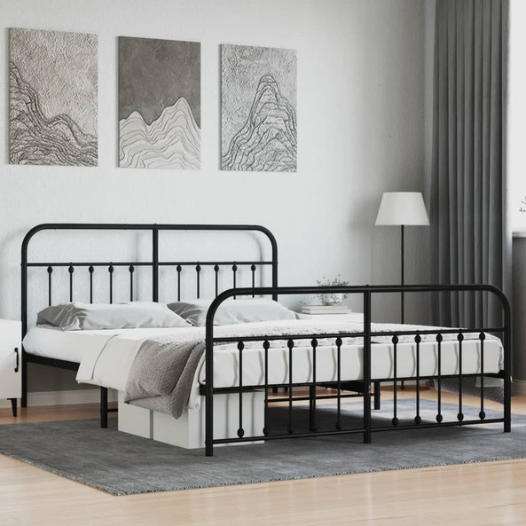 vidaXL 352601 - Cadre de lit métal sans matelas avec pied de lit noir 183x213cm