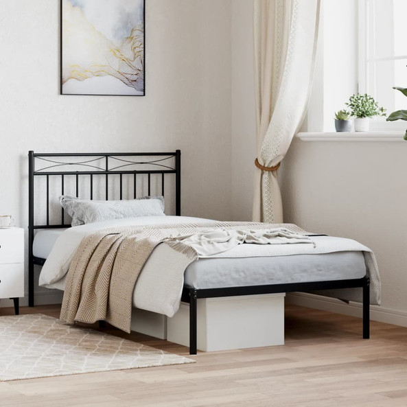 vidaXL 373685 - Cadre de lit métal sans matelas avec tête de lit noir 100x190cm