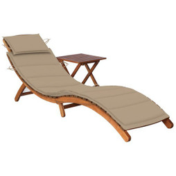 vidaXL 3061590 - Garden Sun Lounger with Table and Cushion Solid Acacia Wood