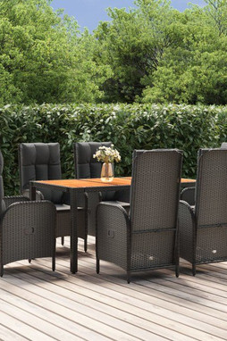 vidaXL 3185071 - 7 Piece Garden Dining Set with Cushions Poly Rattan