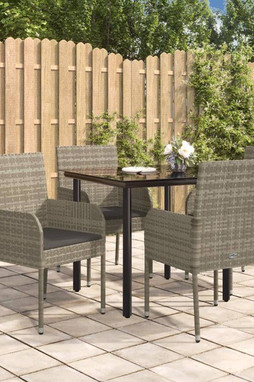 vidaXL 3185162 - 5 Piece Garden Dining Set with Cushions Black and Poly Rattan