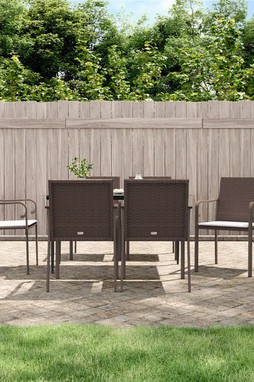 vidaXL 3186942 - 7 Piece Garden Dining Set with Cushions Poly Rattan and Steel