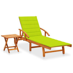 vidaXL 3061628 - Garden Sun Lounger with Table and Cushion Solid Acacia Wood