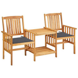 vidaXL 3061275 - Garden Chairs with Tea Table and Cushions Solid Acacia Wood