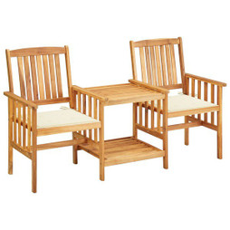 vidaXL 3061277 - Garden Chairs with Tea Table and Cushions Solid Acacia Wood