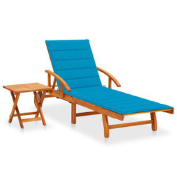 vidaXL 3061621 - Garden Sun Lounger with Table and Cushion Solid Acacia Wood