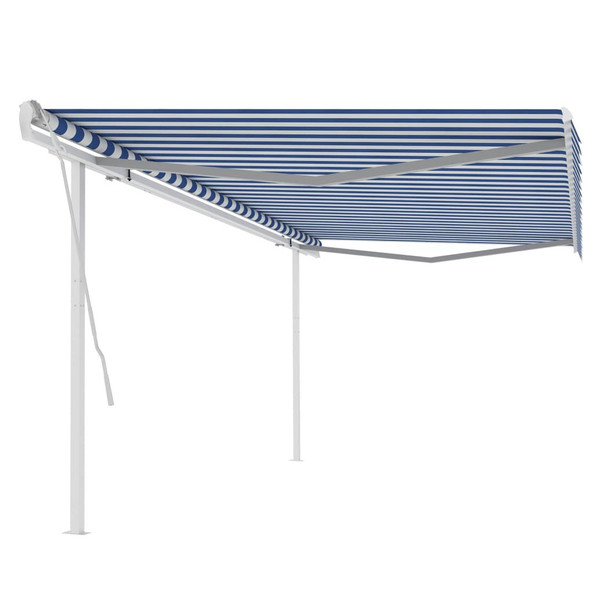 vidaXL 3069976 - Manual Retractable Awning with Posts 5x3 m and White