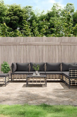 vidaXL 3186769 - Salon de jardin 8 pcs avec coussins anthracite résine tressée