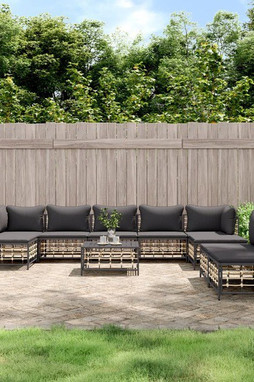 vidaXL 3186805 - Salon de jardin 10 pcs avec coussins anthracite résine tressée