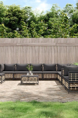 vidaXL 3186807 - Salon de jardin 11 pcs avec coussins anthracite résine tressée
