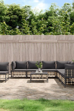 vidaXL 3186811 - Salon de jardin 9 pcs avec coussins anthracite résine tressée