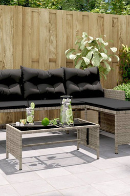 vidaXL 365574 - Canapé de jardin avec table et coussins en forme de L gris