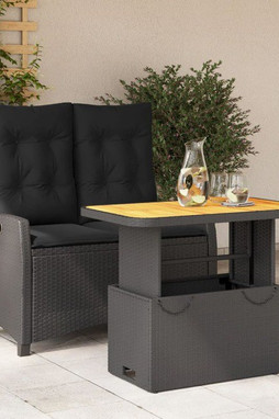 vidaXL 3277394 - Ensemble à manger de jardin coussins 2pcs noir résine tressée