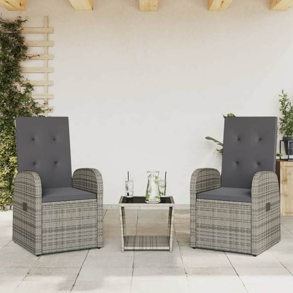 vidaXL 3277607 - Ensemble à manger de jardin 3 pcs coussins gris résine tressée