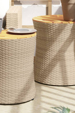 vidaXL 366290 - Tables dappoint de jardin 2pcs dessus en bois beige poly rotin