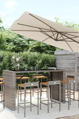 vidaXL 3187689 - Ensemble de bar jardin 9 pcs gris poly rotin/bois massif acacia