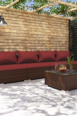 vidaXL 3101411 - Salon de jardin 5 pcs avec coussins résine tressée marron