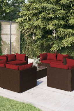 vidaXL 3101563 - Salon de jardin 9 pcs avec coussins résine tressée marron