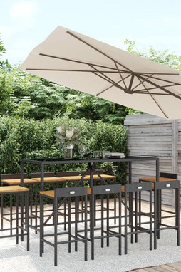 vidaXL 3187682 - Ensemble de bar jardin 11pcs noir poly rotin/bois massif acacia