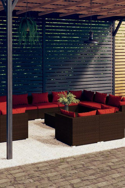 vidaXL 3102899 - Salon de jardin 13 pcs avec coussins Marron Résine tressée