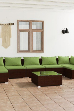 vidaXL 3101900 - Salon de jardin 8 pcs avec coussins Résine tressée Marron