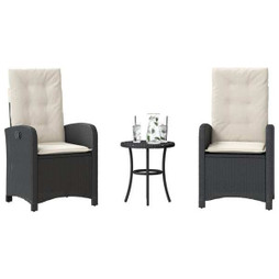 vidaXL 365176 - Ensemble de bistro 3 pcs avec coussins noir résine tressée