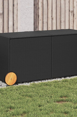 vidaXL 365316 - Boîte de rangement de jardin et roues noir 283L résine tressée