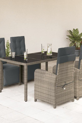 vidaXL 3212464 - 5 Piece Garden Dining Set with Cushions Poly Rattan