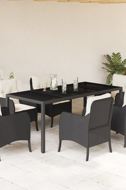 vidaXL 3211846 - 7 Piece Garden Dining Set with Cushions Poly Rattan