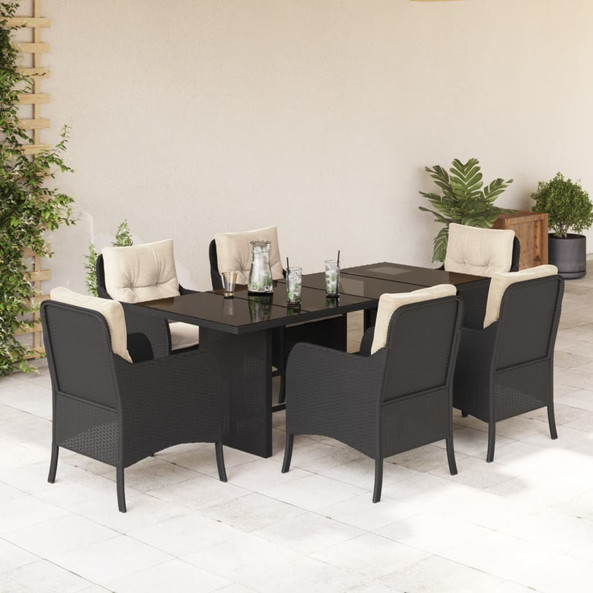 vidaXL 3211878 - 7 Piece Garden Dining Set with Cushions Poly Rattan