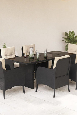 vidaXL 3211878 - 7 Piece Garden Dining Set with Cushions Poly Rattan