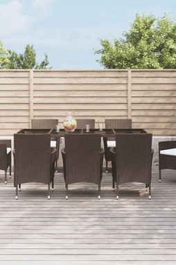 vidaXL 3187313 - 9 Piece Garden Dining Set with Cushions Poly Rattan