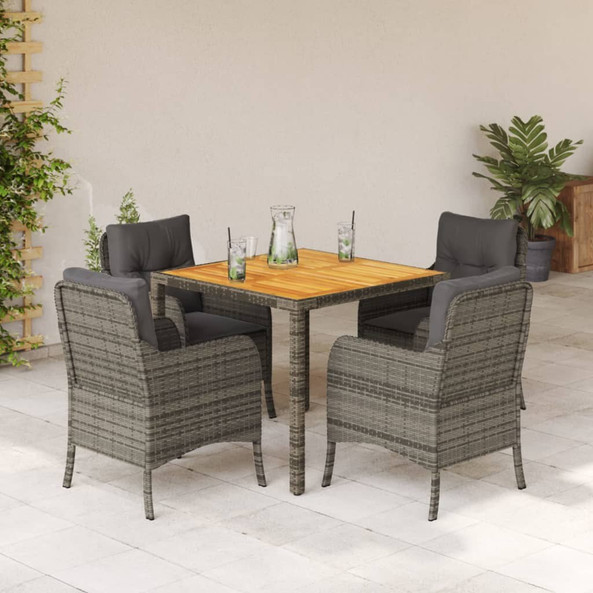 vidaXL 3211873 - 5 Piece Garden Dining Set with Cushions Poly Rattan