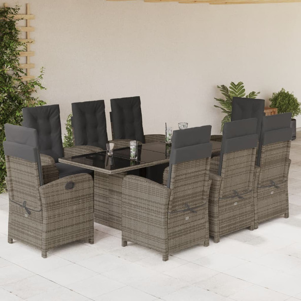 vidaXL 3212493 - 9 Piece Garden Dining Set with Cushions Poly Rattan