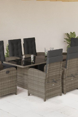 vidaXL 3212493 - 9 Piece Garden Dining Set with Cushions Poly Rattan