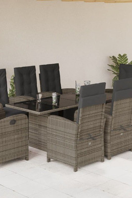 vidaXL 3212493 - 9 Piece Garden Dining Set with Cushions Poly Rattan