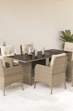 vidaXL 3211886 - 7 Piece Garden Dining Set with Cushions Poly Rattan