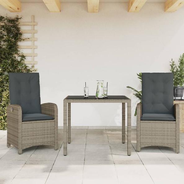 vidaXL 3212212 - 3 Piece Garden Dining Set with Cushions Poly Rattan