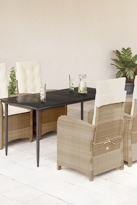 vidaXL 3212374 - 5 Piece Garden Dining Set with Cushions Poly Rattan