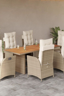 vidaXL 3213372 - 7 Piece Garden Dining Set with Cushions Poly Rattan