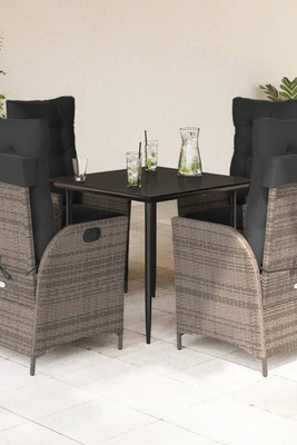 vidaXL 3213216 - 5 Piece Garden Dining Set with Cushions Poly Rattan