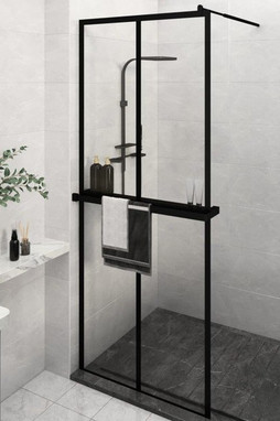 vidaXL 3185444 - Walk-in Shower Wall with Shelf 80x195 cm ESG Glass&Aluminium