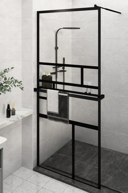 vidaXL 3185473 - Walk-in Shower Wall with Shelf 100x195 cm ESG Glass&Aluminium