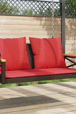 vidaXL 368158 - Swing Bench with Cushions Brown 109x62x40 cm Poly Rattan