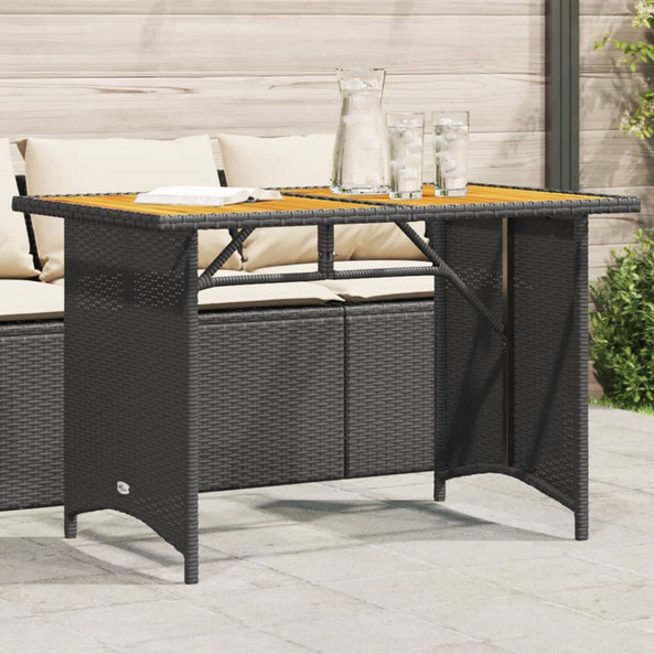 vidaXL 366355 - Garden Table with Wooden Top 110x68x70 cm Poly Rattan
