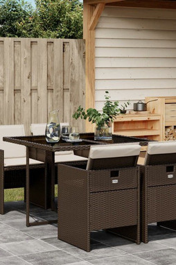 vidaXL 3277664 - 5 Piece Garden Dining Set with Cushions Poly Rattan