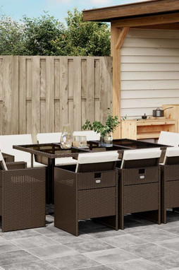 vidaXL 3277796 - 11 Piece Garden Dining Set with Cushions Poly Rattan