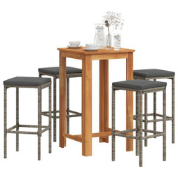 vidaXL 3295271 - 5 Piece Garden Bar Set Solid Wood Acacia and Poly Rattan