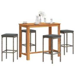 vidaXL 3295284 - 5 Piece Garden Bar Set Solid Wood Acacia and Poly Rattan