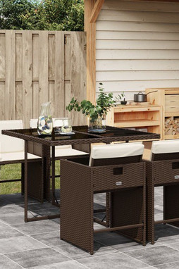 vidaXL 3277844 - 5 Piece Garden Dining Set with Cushions Poly Rattan